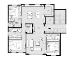 the floor plan for an apartment with three bedroom and two bathroom areas, including one living room