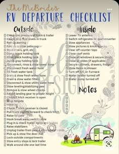 an rv checklist with the words rv departure checklist written in english and spanish