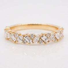 Stunning 0.4 TCW Baguette, Round & Marquise Moissanite Stones Half Eternity Wedding Band 1 Mixed Shape Diamond Band, Mixed Diamond Band, Mixed Stone Wedding Band, Cluster Diamond Band, Mixed Diamond Wedding Bands, Mixed Metal Wedding Set, Thick Diamond Wedding Band, Ring Redesign, Sister Rings