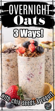 overnight oats in a jar with strawberries and blueberries