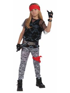 The unique Child's Full 80's Rockstar Costume will get your child ready to rock the night away! With a headband, mesh shirt, tank top, belt, pants, and bandana, your little one will have everything they need to dance the night away. Your child can pretend they are on a stage performing to their thousands of fans who are chanting their name! Throw on the music and be their biggest fan! 80s Rock Star, Karneval Diy, Rockstar Costume, Black Mesh Shirt, Rocker Costume, Rock Costume, Rock Star Costume, Easy College Halloween Costumes, Rock Star Outfit