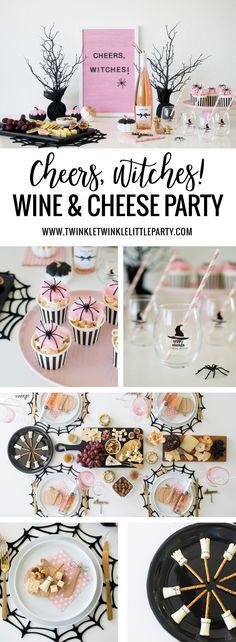 wine and cheese party with black and white decorations