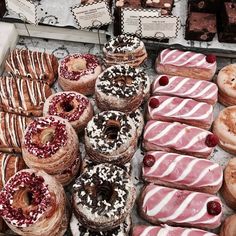 many different types of doughnuts are on display