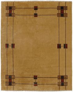 an area rug with squares and rectangles on the bottom in beige, red, and black colors