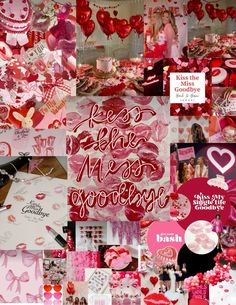 valentine's day collage with red and pink hearts, love notes, and greeting cards