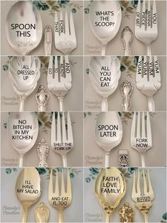 the spoons are labeled with different words and pictures on them to describe what they are