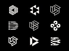 six different types of logos on a black background