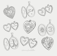 a set of nine different heart shaped lockes