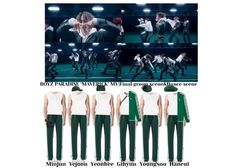 several images of men in green and white outfits