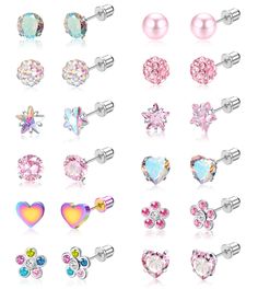 PRICES MAY VARY. 🍩𝑺𝒄𝒓𝒆𝒘 𝑩𝒂𝒄𝒌 𝑬𝒂𝒓𝒓𝒊𝒏𝒈𝒔🍩 One order you will receive 12 pairs screw back earrings for girls including heart stud earrings, crystal ball earrings, flower screwback earrings stud, pearl flatback earrings, etc. The cute girls stud earrings are easy to match with any outfit and are suitable for women of all ages, including kids and babies. ——Versatile Styles & Colors 🌸𝑺𝒖𝒓𝒈𝒊𝒄𝒂𝒍 𝑺𝒕𝒆𝒆𝒍 𝑬𝒂𝒓𝒓𝒊𝒏𝒈𝒔🌸 The cute screwback stud earrings are made of high-qua Toddler Earrings, Crystal Ball Earrings, Girls Jewelry Box, Earrings For Girls, Flat Back Earrings, Surgical Steel Earrings, Kids Earrings, Stud Set, Hypoallergenic Earrings