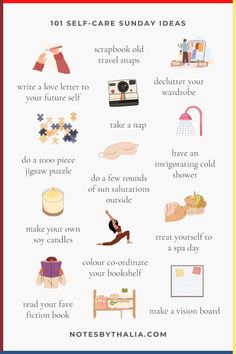 Discover 101 easy and refreshing ideas to make your Self-Care Sunday truly special! From relaxing rituals to fun activities, this infographic has something for everyone. Whether you're looking to unwind, recharge, or pamper yourself, these ideas will help you create the perfect self-care routine.
#SelfCareSunday #SelfCareTips #Infographic #WellnessJourney #MeTime #RelaxAndRecharge #SelfCareIdeas #MentalWellness #HealthyHabits Baking Blueberry Muffins, Self Care Room, Sunday Selfcare, Sunday Self Care, Aesthetic Advice, Sunday Ideas, Home Facial, Wellness Ideas, Self Care Sunday