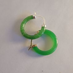 Brand New- Lovely Styling Of These Genuine Green Jade Hoops Green Hoop Jewelry With Matching Earrings, Nickel-free Green Sterling Silver Hoop Earrings, Green Sterling Silver Small Hoop Jewelry, Green Small Hoop Sterling Silver Jewelry, Jade Hoop Earrings As Gift, Green Pierced Hoop Earrings, Green Nickel-free Hoop Jewelry, Green Jade Hoop Jewelry, Small Green Pierced Hoop Earrings