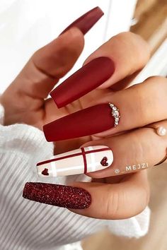 Classic Nail, Coffin Nails Matte, Red Acrylic Nails, February Nails, Valentine Nails, Red Nail Designs, Burgundy Nails, Acrylic Nails Coffin