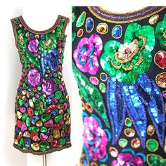 "Fun and funky Dress!! All beaded and sequined Measuring: 36\" length Bust: 38\" Waist: 30\" Hip: 38\" Pet Free/smoke free Enjoy!" Multicolor Sheath Party Dress, Fitted Embellished Sequin Disco Dress, Embellished Multicolor Sequin Dress For Night Out, Multicolor Embellished Sequin Dress For Night Out, Multicolor Fitted Sequin Dress For Cocktail, Fitted Multicolor Sequin Cocktail Dress, Fitted Multicolor Sequin Dress For Cocktail, Multicolor Fitted Sequin Dress For Holidays, Fitted Multicolor Holiday Dress