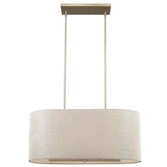 a light fixture with a beige drum shade