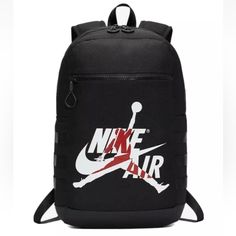 New With Tag Nike Jordan Jumpman Logo Classic Backpack Black Gym Bag Fits Laptop Large Black Zip Closure Nike Black Backpack For Outdoor Activities, Black Softback Laptop Bag, Nike Black Standard Backpack, Black Backpack For Back To School, Nike Black Backpack For Back To School, Nike Rectangular Backpack For Everyday Use, Nike Functional Black Backpack, Nike Backpack For Everyday Use, Nike Functional Standard Backpack