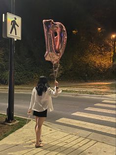 19th, balloons, street, night, street light, birthday outfit, 19, nineteen, nineteenth, birthday pose, birthday fit, pink, pink balloon, pedestrian crossing, floating balloon, birthday, aesthetic, birthday balloon, city lights How To Pose With Balloons, Bday Pics With Balloons, Street Birthday Photoshoot Ideas, Street Birthday Photoshoot, Birthday Poses With Balloons, Birthday Shoot With Balloons, Birthday Outfit 19, Birthday Balloon Pictures, Poses With Balloons