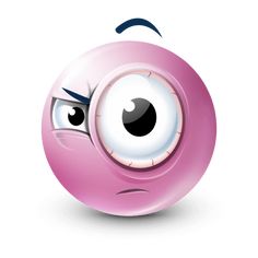 a pink ball with an evil look on it's face and one eye opened