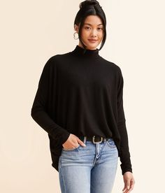 Hyfve Turtleneck Dolman Top - Black Small, Women's Black Brushed knit top Bust measures 66 on size small Body length 24 1/2 on size small. 60% Rayon 35% Polyester 5% Spandex. Hand wash cold. Do not bleach. Dry flat. Do not iron. Apparel & Accessories > Clothing > Shirts & Tops Dolman Top, Top For Women, Accessories Clothing, Women Shirts Blouse, Shirts Blouses, Women's Shirts, 2 On, Black Media, Knit Top