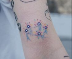 a close up of a person's arm with tattoos on it