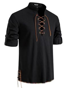 JEMITOP Men's Pure Cotton Retro Lace Up Shirts for Renaissance Pirate Viking Medieval Steampunk Vampire, Viking Pirate, Viking Medieval, Business Dress Women, Viking Shirt, Medieval Clothes, Ren Fest, Pirate Shirts