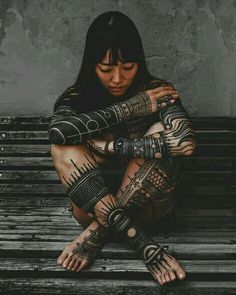 Full body arm leg tattoo ideas for women Art Deco Tattoo Sleeve, Dark Sleeve Tattoos For Women, Full Back Piece Tattoos For Women, Black Work Sleeve Tattoo, Tribe Tattoo, Wild Tribe, Tato Maori, Berlin Tattoo, Tato Henna