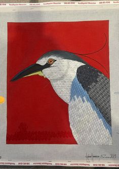 a painting of a bird on a red background