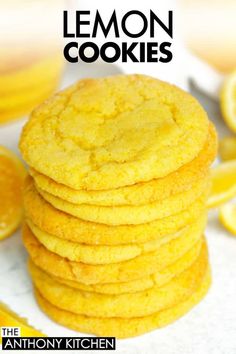 A stack of lemon cookies on parchment paper. Can You Freeze Lemons, Storing Lemons, Peach Dessert, Peach Dessert Recipes, Lemon Cookies Recipes, Frozen Lemon