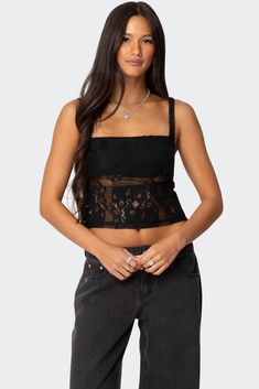 Gwyn Mixed Lace Top – edikted Black Going Out Tops, Lacey Tops, Swimwear Dress, Relaxed Jeans, Black Lace Tops, Going Out Tops, Graphic Tops, Lace Design, S Models