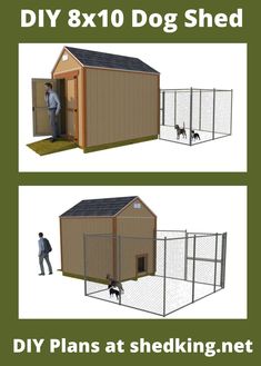 two pictures showing how to build a dog house