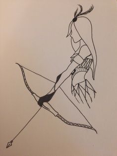 a drawing of a woman holding a bow and arrow with one hand on her hip