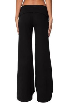 Find EDIKTED Br />wide Leg Foldover Pants Comfort Stretch Full Length Pants For Fall, Comfort Stretch Full-length Pants For Fall, Wide-leg Elastane Pants For Loungewear, Elastane Wide-leg Loungewear Pants, Black Comfort Stretch Straight Leg Pants, Comfortable Full-length Bottoms With Comfort Stretch, Straight Leg Elastane Bottoms For Loungewear, Black Bottoms With Comfort Waistband For Fall, Versatile Fall Pants With Comfort Waistband