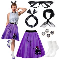 PRICES MAY VARY. 50s Costume Accessories: You will receive 1 vintage 50s skirt, 1 cat eye glasses, 1 sheer chiffon scarf, 1 pair round dangle earrings, 1 pair stud earrings, 1 pair ruffle frilly socks, a whole 50s costumes set satisfies your dressing needs Puffy 1950s Skirt: Classic 50s skirt is made of polyester fabric and elastic waistband, comfy and stretchy to wear, available in polka dot design and poodle skirt design, 5 sizes from S to XXL, suitable for most women and girls Retro 1950s Acc Diy Poodle Skirt Women, 50s Poodle Skirt Outfit Hair, 50s Costumes, Pink Ladies Poodle Skirt, 1950 Poodle Skirt, Poodle Skirt 50s, 1950s Poodle Skirt, Polka Dots Skirt, Skirt Accessories