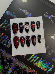 Stray Kids custom press on nails Skz Dominate Tour Nails, Stray Kids Dominate Nails, Skz Nails Design, Bang Chan Nails, Nail Designs Kpop, Black Coquette Nails, Straykids Makeup, Han Nails, Stray Kids Inspired Nails