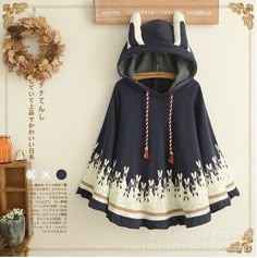 Color: Navy Blue, Size: One Size Kawaii Jacket, Hooded Cape, Hooded Poncho, Kawaii Fashion Outfits, Kawaii Clothes, Kawaii Fashion, Cute Fashion, Aesthetic Clothes, Pretty Outfits