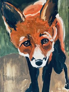 an acrylic painting of a red fox