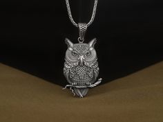 Celtic Knots Ornamented Owl Necklace, Sterling Silver Night Owl on the Branch Pendant,  Athena's Owl Mythology Necklace for Her, Unique Gifts  ✅ Beautifully crafted pendant  ✅ High-quality materials for durability  ✅ Detailed and intricate design pendant necklace  ✅ Makes a thoughtful gift for someone special    ★Item Details  * Gender: Male / Female  * Material: 925 Sterling Silver  * Finish: Oxidized / Polished / Gold Plated  * Pendant Weight: 11.00 Gram  * Pendant Diameter: 3.50 - 2.40 Cm / 1 Silver Pendent Designs, Owl Mythology, Athena Owl, Celtic Knots, Necklace For Her, Owl Necklace, Owl Pendant, Night Owl, Pendant Design