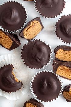 chocolate covered peanut butter cups on a white plate