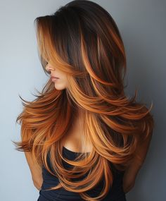 Is the Choppy Bob with Fringe in Fall Hair Colors Dark Copper Right for You Find Out! Amazing Hair Color Ideas, Copper Hair Color With Blonde Highlights, Brunette With Copper, Black Hair With Copper Highlights, Copper Ombre Hair, Copper Highlights On Dark Hair, Fall Vivid Hair Color, Bold Hair Color Ideas, Choppy Bob With Fringe