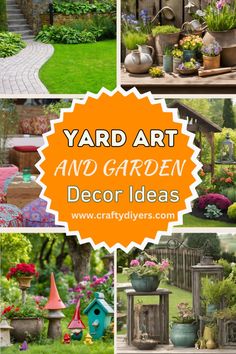 yard art and garden decor ideas are great for small gardens, backyards or patios