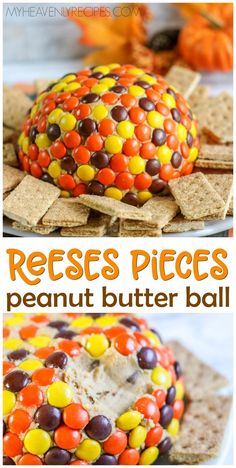 reese's pieces peanut butter ball on crackers