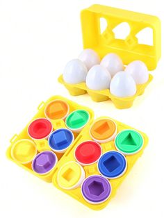 an egg carton filled with different colored eggs