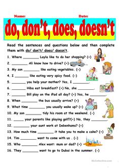 the worksheet for do don't does doesn't is shown in red and