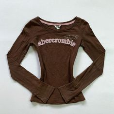 Abercrombie And Fitch 2000s Aesthetic, Cute Brown Clothes Aesthetic, Thrift Clothes, Brown Long Sleeve Shirt, Vintage Abercrombie, Brown And Pink