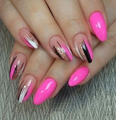 Bright Pink Nails, Flamingo Nails, Bright Nail Art, Bright Nail Designs, Nails Art Designs, Plaid Nails, Christmas Blue, Pink Nail Art