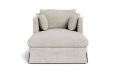 a white chair with pillows on it and a pillow in the backrest, against a white background