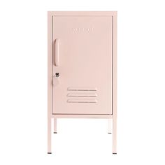 a pink metal locker with the door open