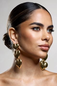 My Love | Gold Heart Dangle Earrings Health And Hygiene, I Love Gold, Club L London, Abstract Earrings, Chunky Hoop Earrings, Heart Dangle Earrings, Statement Drop Earrings, Pierced Jewelry, Oval Earring