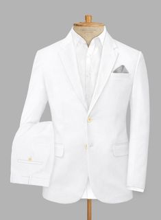 Level up your sartorial prowess and sparkle like a diamond with our Scabal White Cotton Stretch Suit. Crafted with a cotton blend cloth is resilient and flexible, guaranteeing you a luxurious comfort that'll make style-chasing a breeze. The dazzling white hue will give your look a sharp and confident edge and give your swagger an added oomph. So upgrade your everyday wear and shine on every occasion with our sophisticated suit.   Look Includes    Scabal   White     Cotton     Stretch  Fabric  T Long Sleeve Cotton Suits For Wedding, White Luxury Custom Fit Blazer, Luxury White Custom Fit Blazer, Luxury Custom Fit White Blazer, Custom Fit Luxury White Blazer, Elegant White Cotton Blazer, White Classic Slim Fit Sets, White Slim Fit Classic Sets, White Cotton Blazer For Semi-formal Occasions