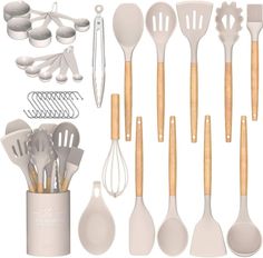 an assortment of kitchen utensils and spoons